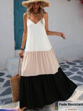 Beautiful SHEIN Woven Contrast Color Spaghetti Strap Dress - Size Small (4)